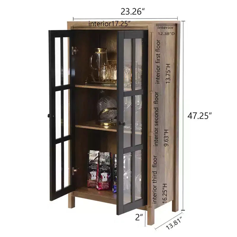 Meuble de Rangement de Ferme avec Portes Vitrées Grand Meuble de Rangement Vitrine Meuble de Rangement Marron Noir