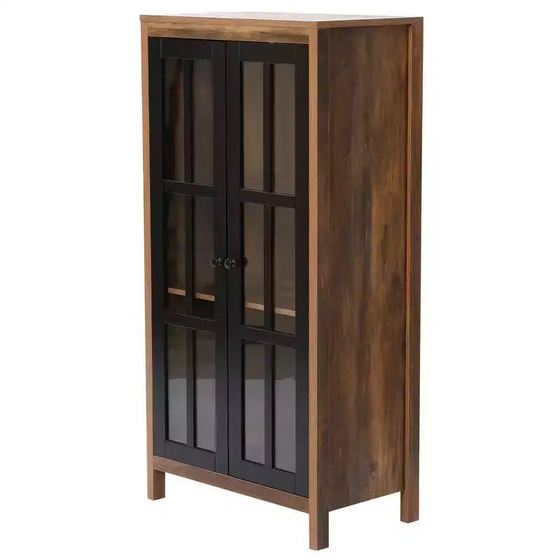 Meuble de Rangement de Ferme avec Portes Vitrées Grand Meuble de Rangement Vitrine Meuble de Rangement Marron Noir