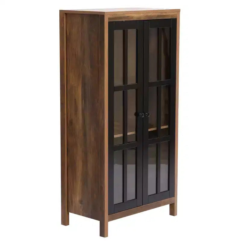 Meuble de Rangement de Ferme avec Portes Vitrées Grand Meuble de Rangement Vitrine Meuble de Rangement Marron Noir