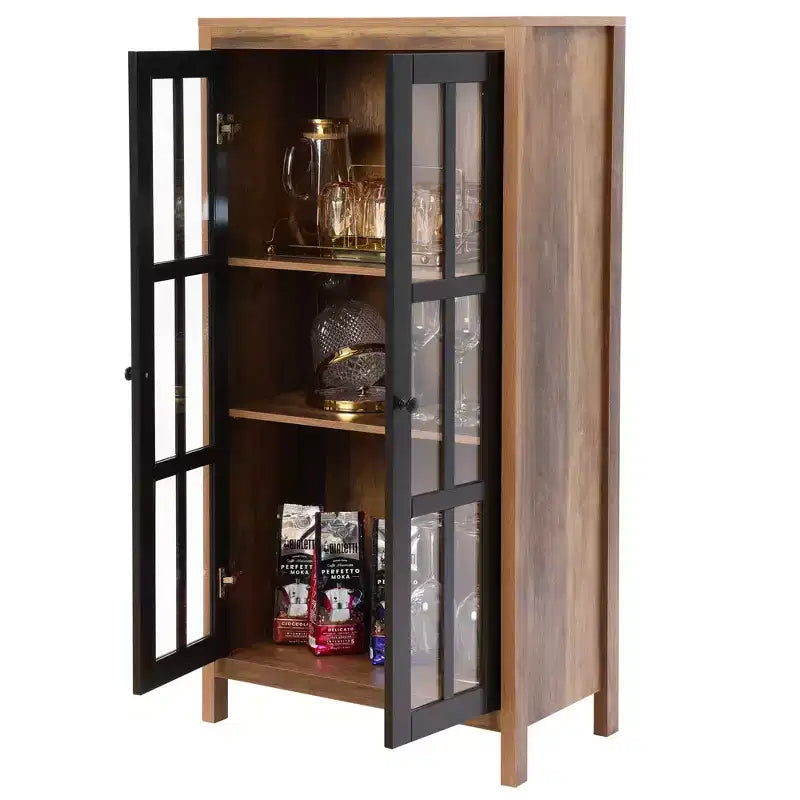 Meuble de Rangement de Ferme avec Portes Vitrées Grand Meuble de Rangement Vitrine Meuble de Rangement Marron Noir