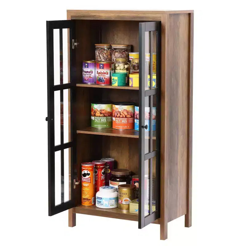 Meuble de Rangement de Ferme avec Portes Vitrées Grand Meuble de Rangement Vitrine Meuble de Rangement Marron Noir