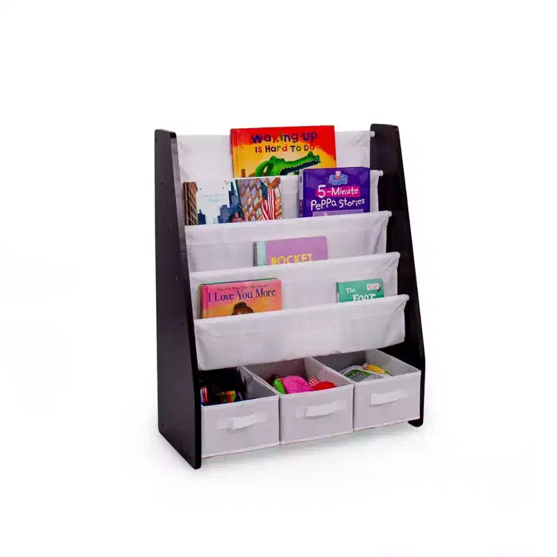 Étagère à livres 4 niveaux pour enfants avec bacs de rangement en tissu