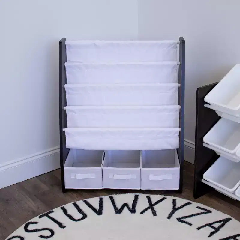Étagère à livres 4 niveaux pour enfants avec bacs de rangement en tissu