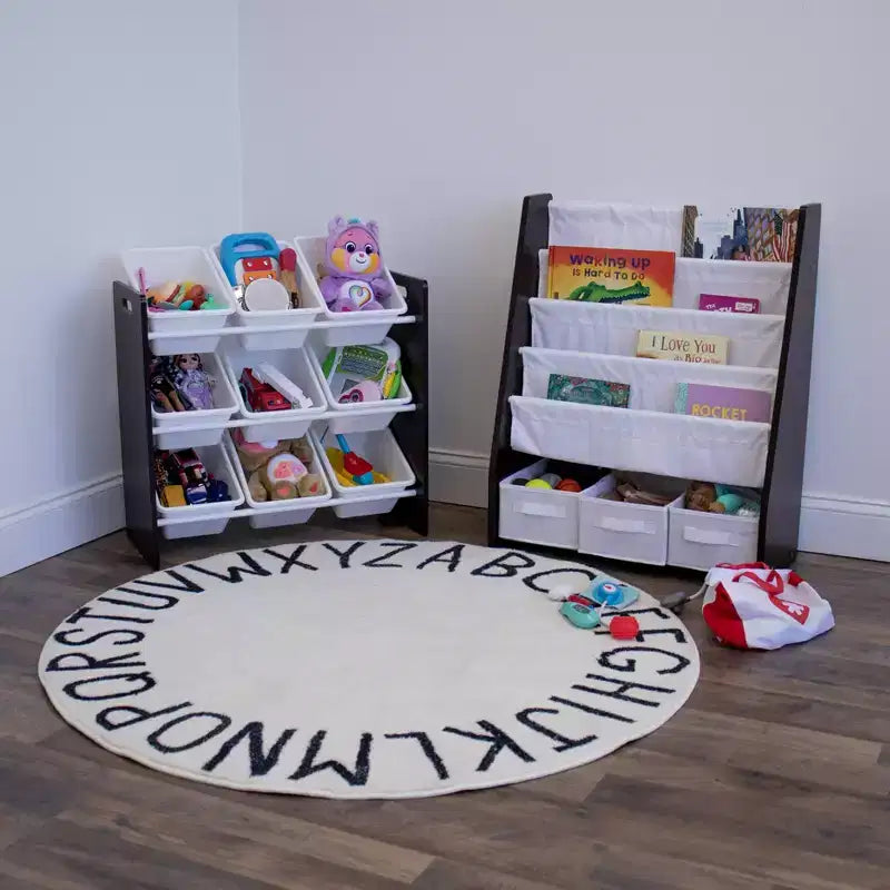Étagère à livres 4 niveaux pour enfants avec bacs de rangement en tissu