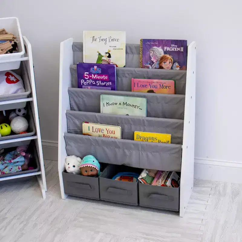 Étagère à livres 4 niveaux pour enfants avec bacs de rangement en tissu