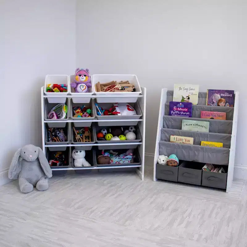 Étagère à livres 4 niveaux pour enfants avec bacs de rangement en tissu