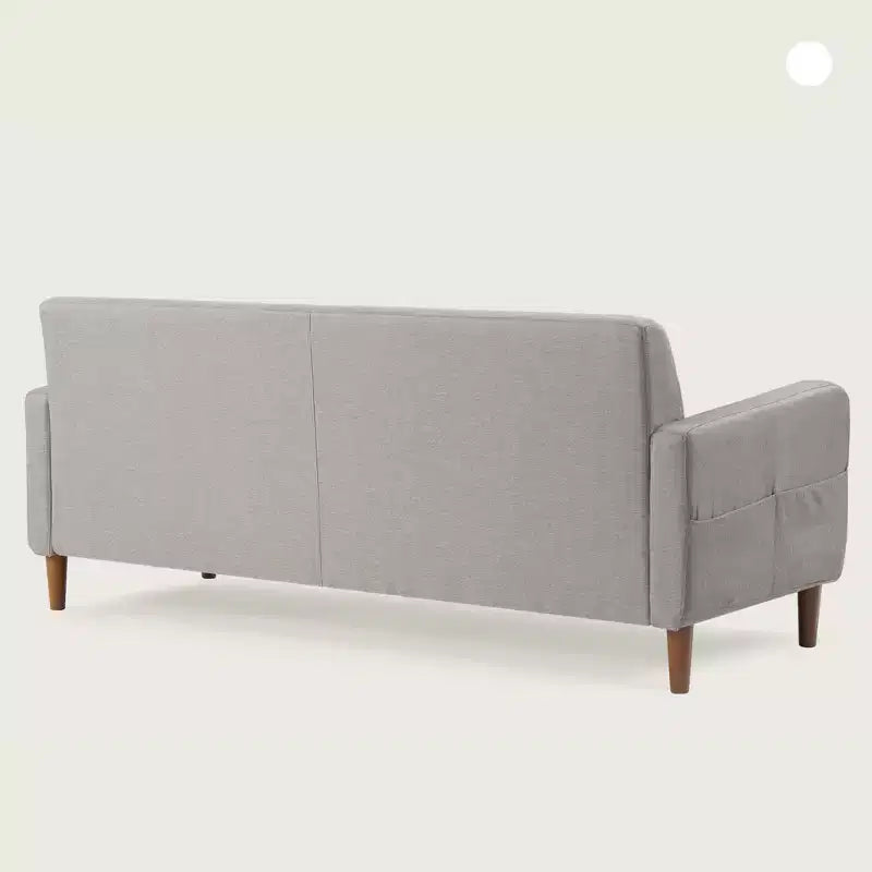Canapé milieu de siècle moderne avec poches accoudoirs en tissu lin capitonné - Mellow