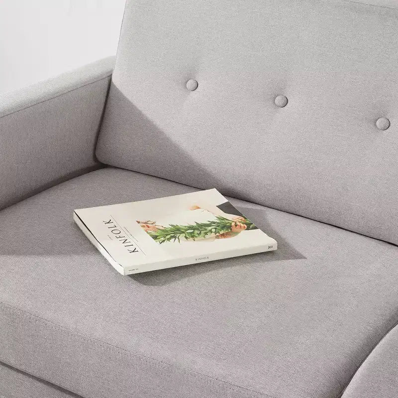 Canapé milieu de siècle moderne avec poches accoudoirs en tissu lin capitonné - Mellow
