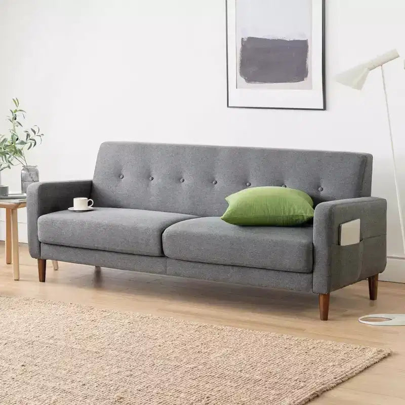 Canapé milieu de siècle moderne avec poches accoudoirs en tissu lin capitonné - Mellow