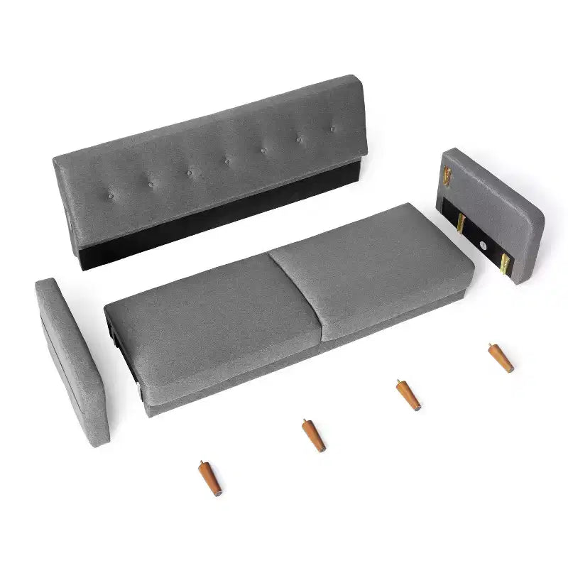 Canapé milieu de siècle moderne avec poches accoudoirs en tissu lin capitonné - Mellow