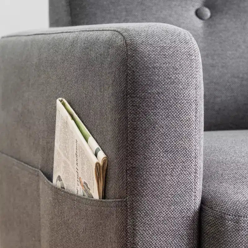 Canapé milieu de siècle moderne avec poches accoudoirs en tissu lin capitonné - Mellow