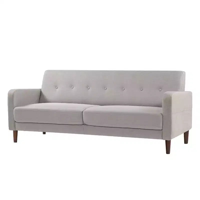 Canapé milieu de siècle moderne avec poches accoudoirs en tissu lin capitonné - Mellow