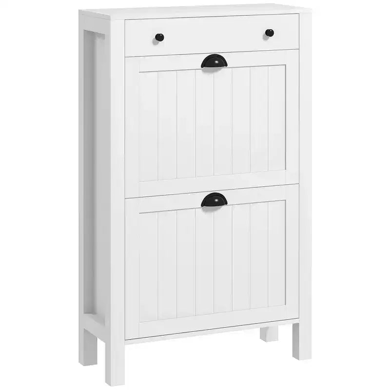 HOMCOM Shoe Storage Cabinet with 2 Flip Drawers Adjustable Shelves and Top Drawer for 8 Pairs of Shoes