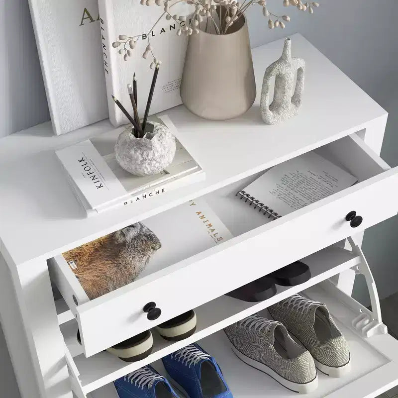 Meuble à chaussures avec 2 tiroirs abattants, étagères réglables et tiroir supérieur pour 8 paires de chaussures
