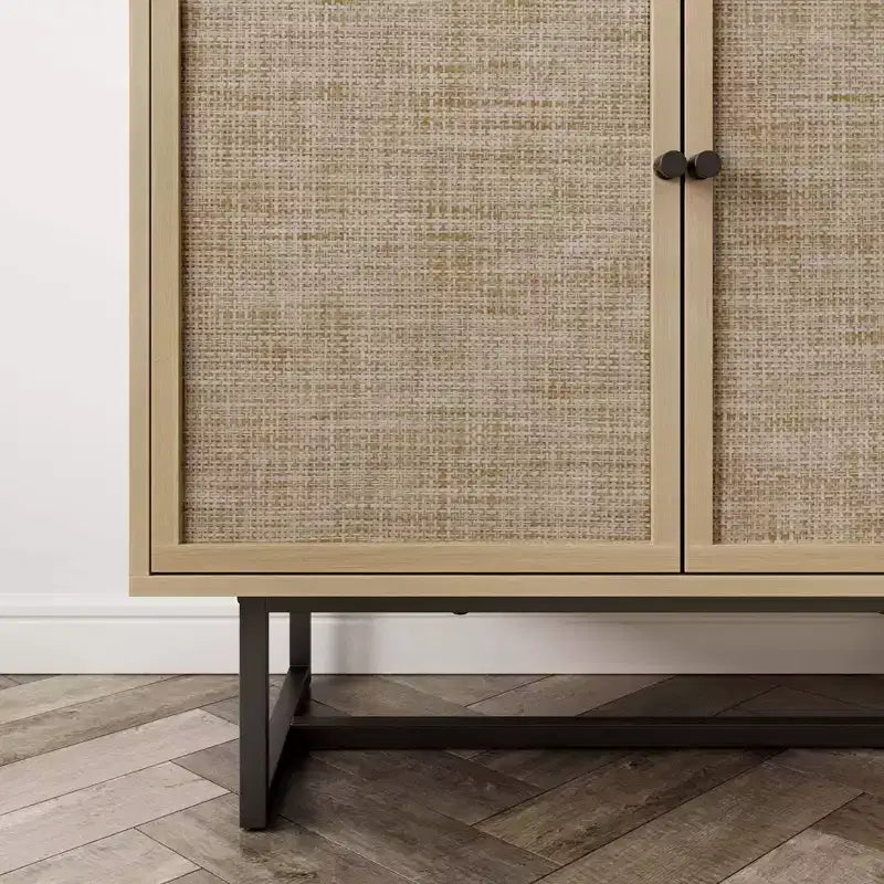 Meuble de rangement en bois et rotin