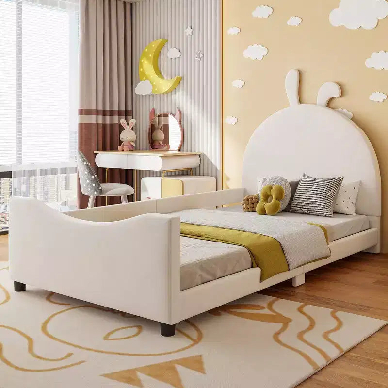 Twin Size Upholstered Daybed Platform Bed with Rabbit Ear Shaped Headboard-ModernLuxe