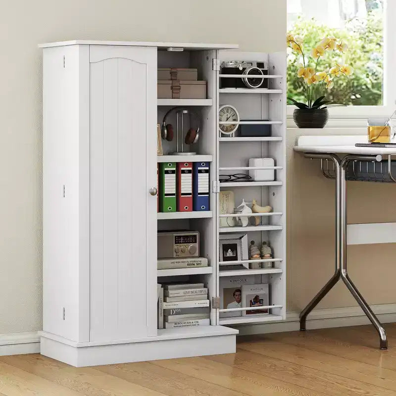 HOMCOM Armoire de cuisine 41, 2 portes, 5 étagères de rangement, 12 casiers à épices et étagères réglables pour salle à manger