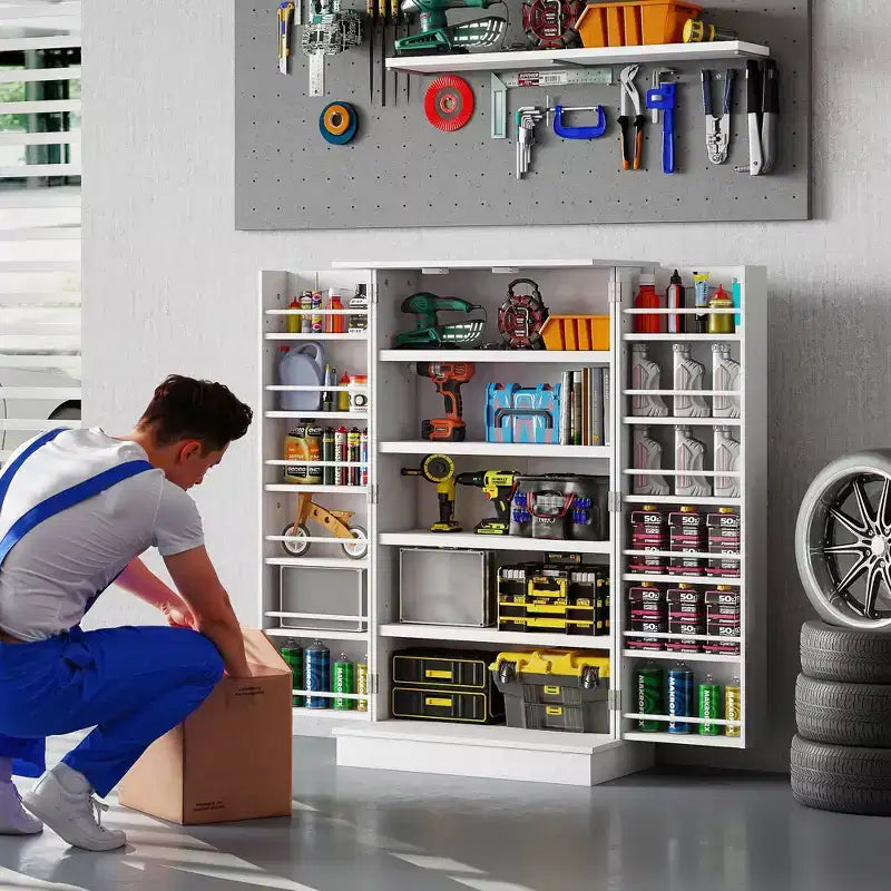 HOMCOM Armoire de cuisine 41, 2 portes, 5 étagères de rangement, 12 casiers à épices et étagères réglables pour salle à manger