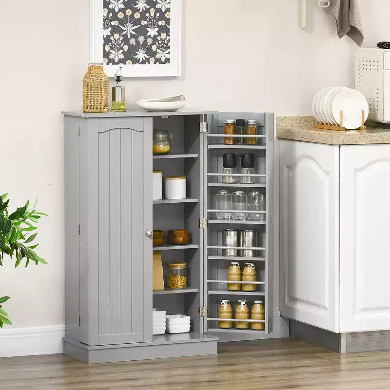 HOMCOM Armoire de cuisine 41, 2 portes, 5 étagères de rangement, 12 casiers à épices et étagères réglables pour salle à manger