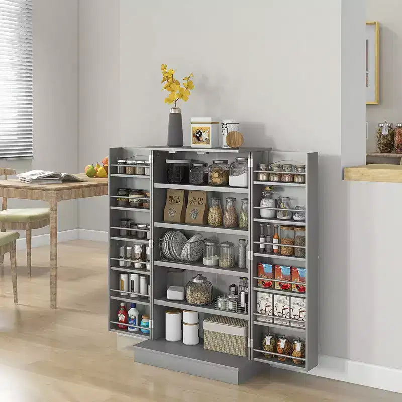 HOMCOM Armoire de cuisine 41, 2 portes, 5 étagères de rangement, 12 casiers à épices et étagères réglables pour salle à manger
