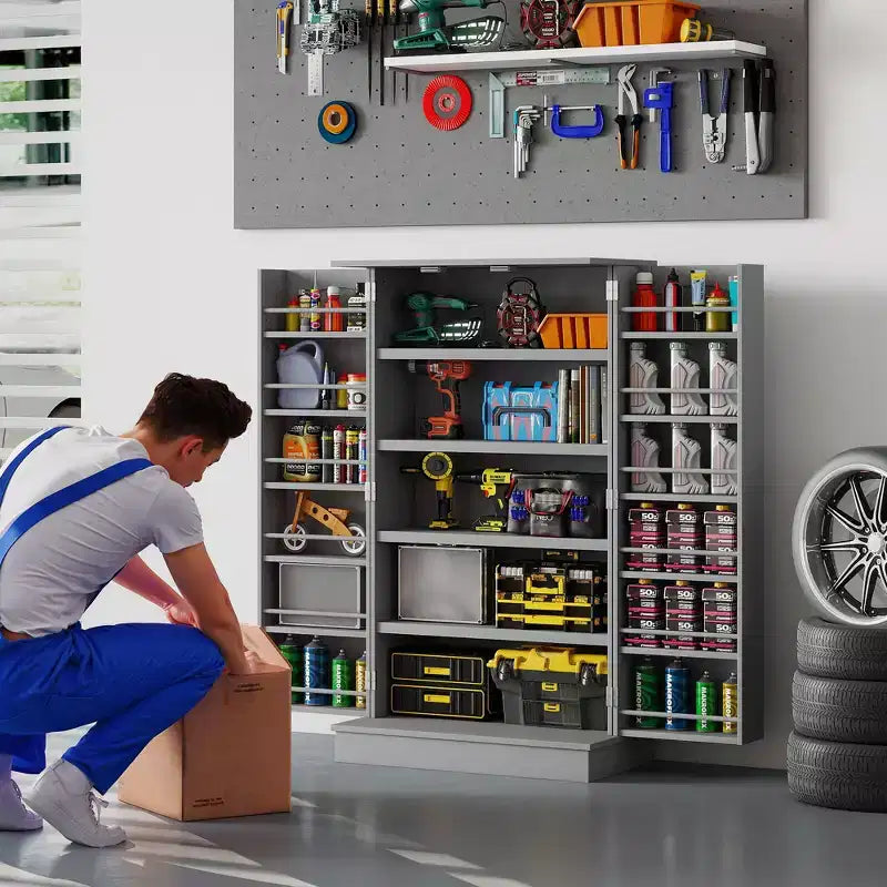 HOMCOM Armoire de cuisine 41, 2 portes, 5 étagères de rangement, 12 casiers à épices et étagères réglables pour salle à manger