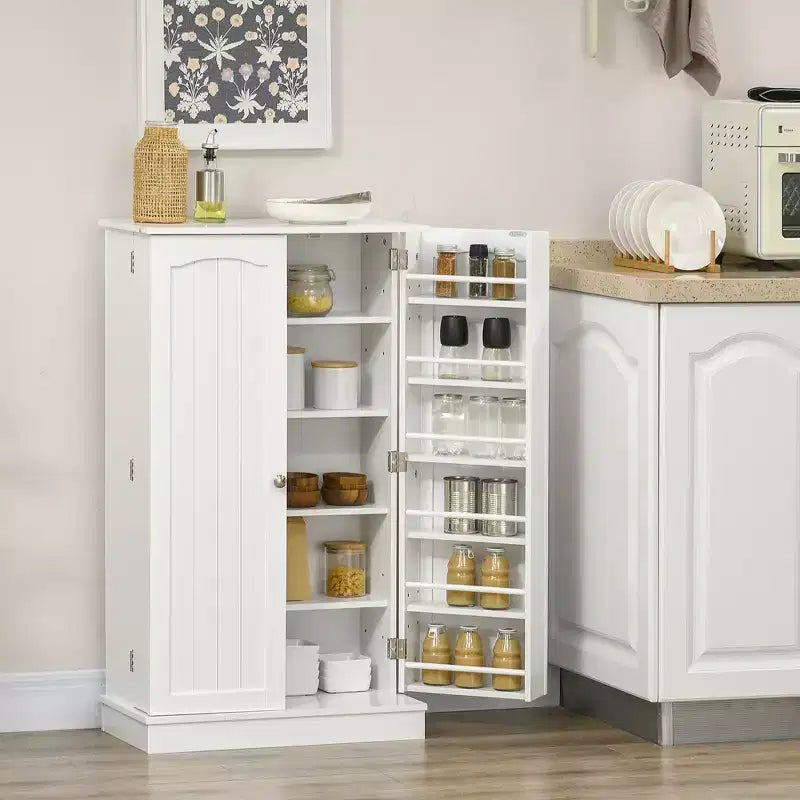 HOMCOM Armoire de cuisine 41, 2 portes, 5 étagères de rangement, 12 casiers à épices et étagères réglables pour salle à manger