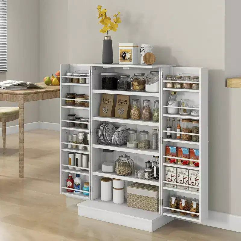 HOMCOM Armoire de cuisine 41, 2 portes, 5 étagères de rangement, 12 casiers à épices et étagères réglables pour salle à manger