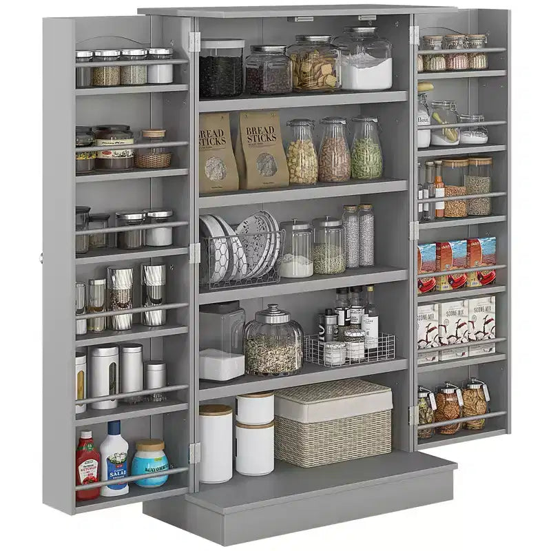 HOMCOM 41 Kitchen Pantry 2-Door Kitchen Cabinet with 5-tier Storage Shelving 12 Spice Racks and Adjustable Shelves for Dining Room