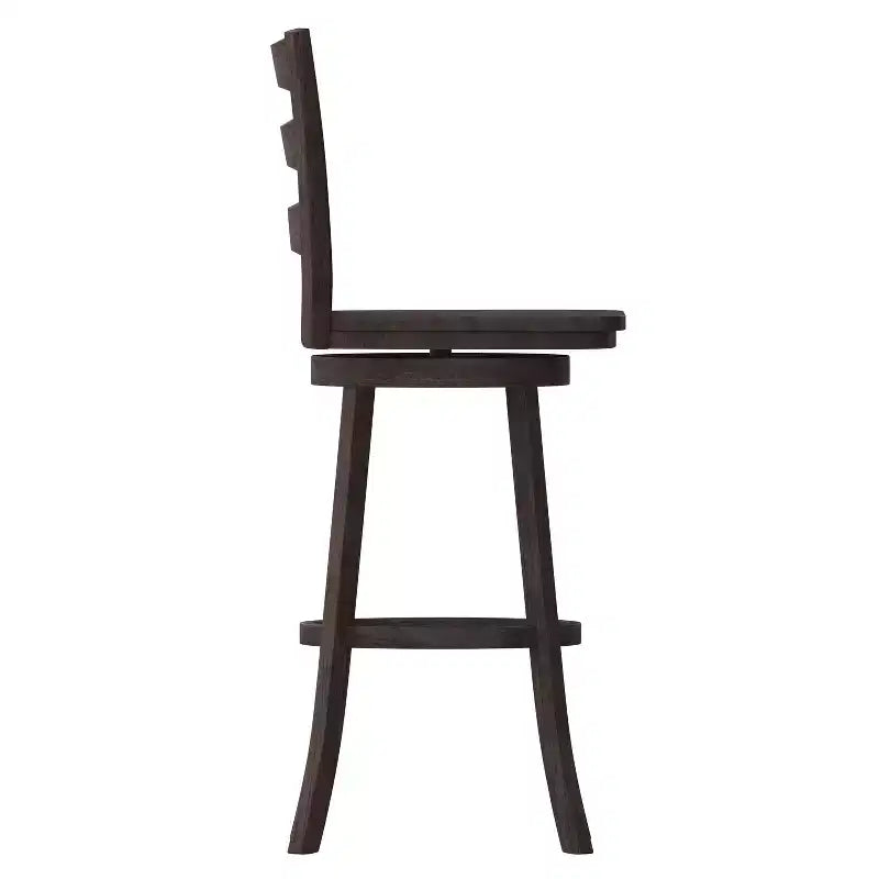 Tabouret de bar pivotant classique en bois à dossier échelle, de qualité commerciale, avec assise en bois massif
