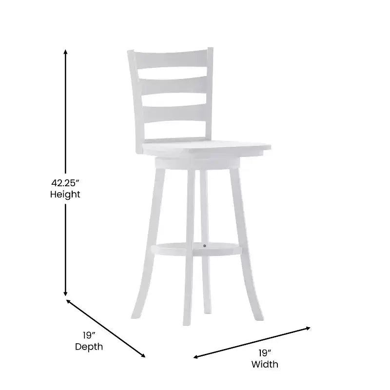 Tabouret de bar pivotant classique en bois à dossier échelle, de qualité commerciale, avec assise en bois massif