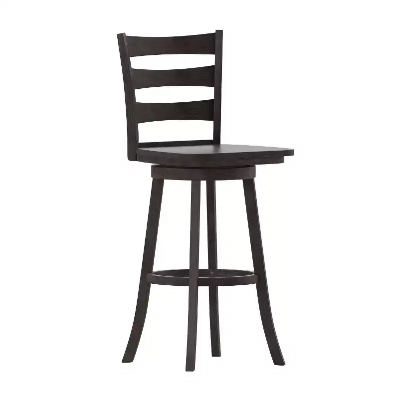 Flash Furniture Liesel Commercial Grade Wooden Classic Ladderback Swivel Bar Height Barstool with Solid Wood Seat