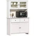 HOMCOM 63.5 Kitchen Buffet with Hutch Pantry Storage Cabinet with 4 Shelves Drawers Framed Glass Doors Open Microwave Countertop