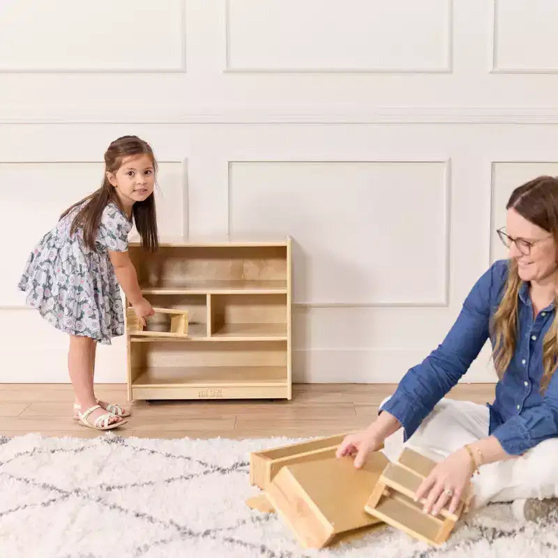 Meuble de rangement à roulettes pour blocs de construction, petit mobilier de classe