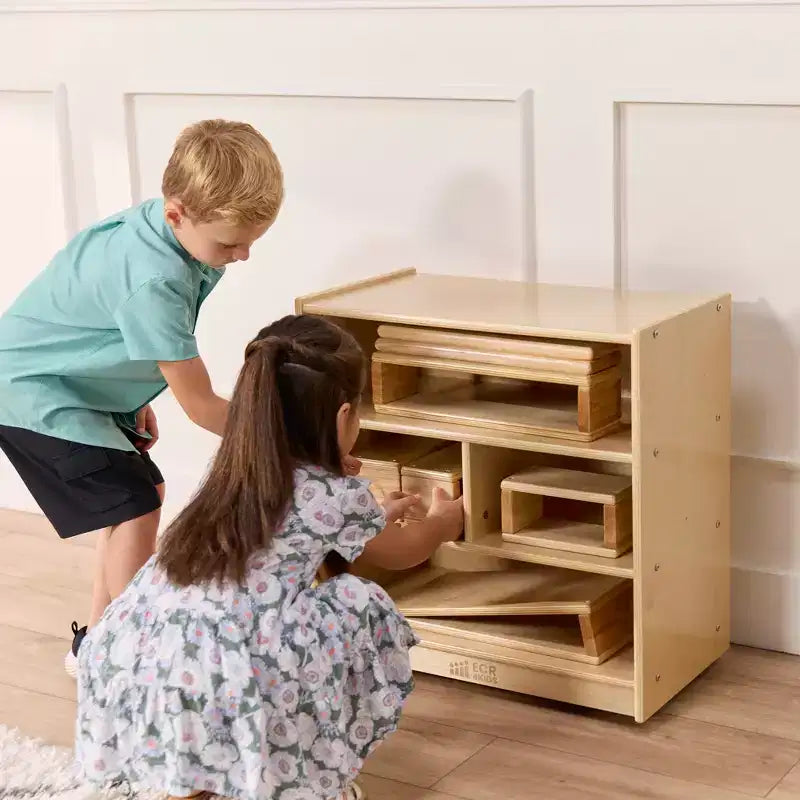 Meuble de rangement à roulettes pour blocs de construction, petit mobilier de classe