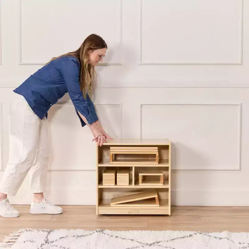 Meuble de rangement à roulettes pour blocs de construction, petit mobilier de classe