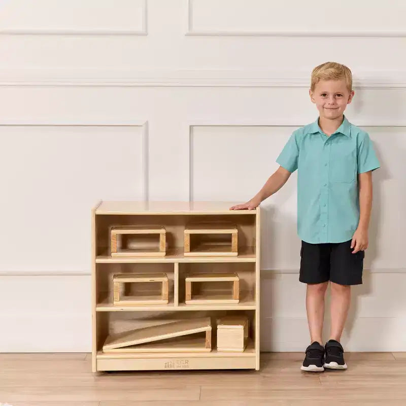 Meuble de rangement à roulettes pour blocs de construction, petit mobilier de classe