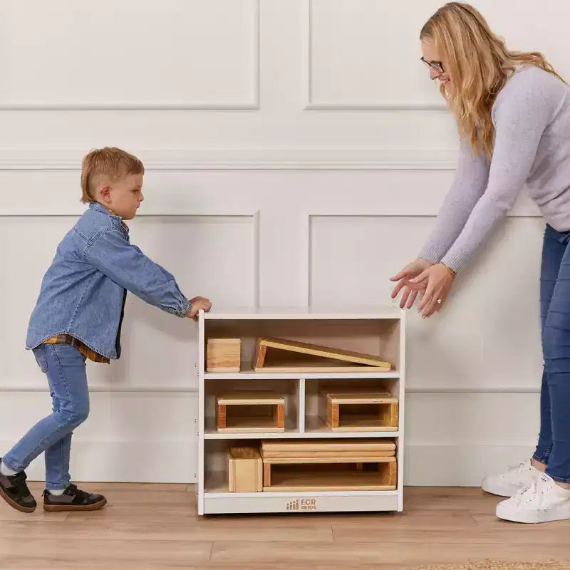 Meuble de rangement à roulettes pour blocs de construction, petit mobilier de classe