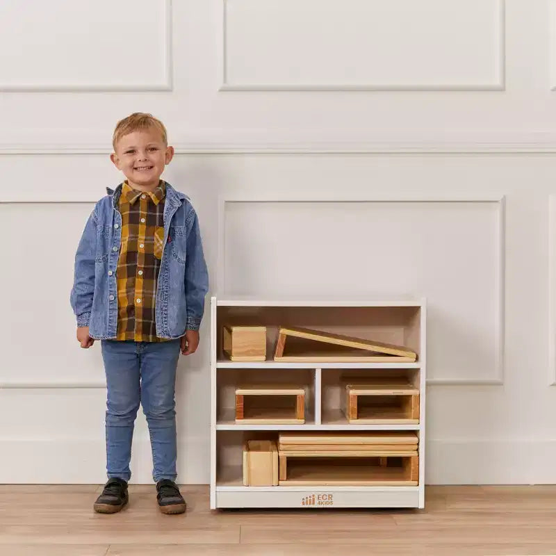 Meuble de rangement à roulettes pour blocs de construction, petit mobilier de classe