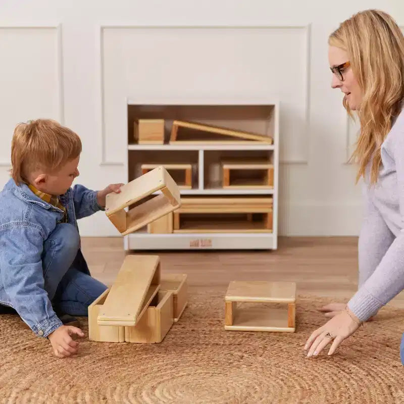 Meuble de rangement à roulettes pour blocs de construction, petit mobilier de classe