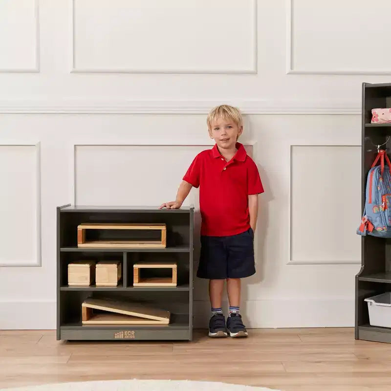 Meuble de rangement à roulettes pour blocs de construction, petit mobilier de classe