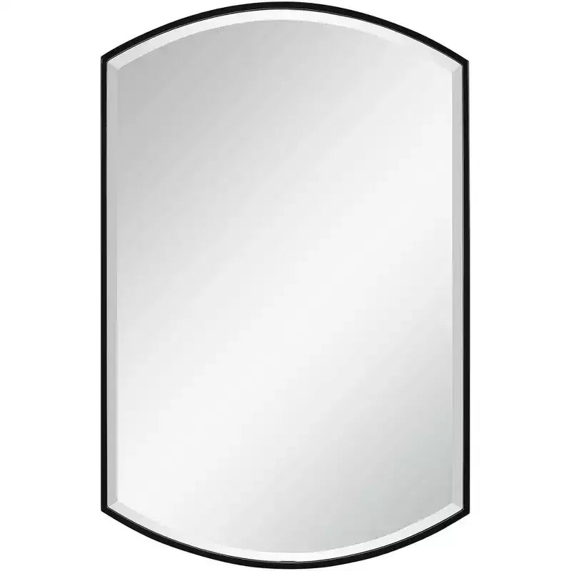 Uttermost Vanity Decorative Wall Mirror Modern Beveled Curved Satin Black Iron Frame 24 Wide for Bathroom Bedroom Living Room