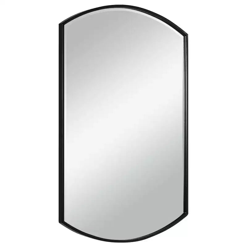 Miroir Mural Décoratif Moderne Biseauté Courbé avec Cadre en Fer Noir Satiné 61 cm de Large pour Salle de Bain Chambre Salon