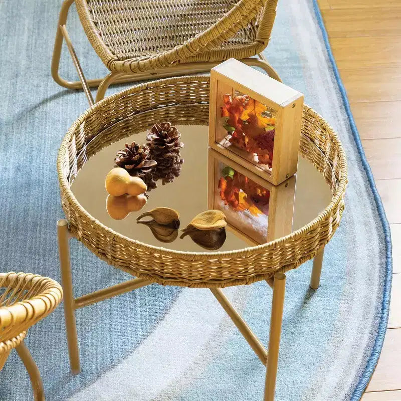 Table avec miroir en osier lavable