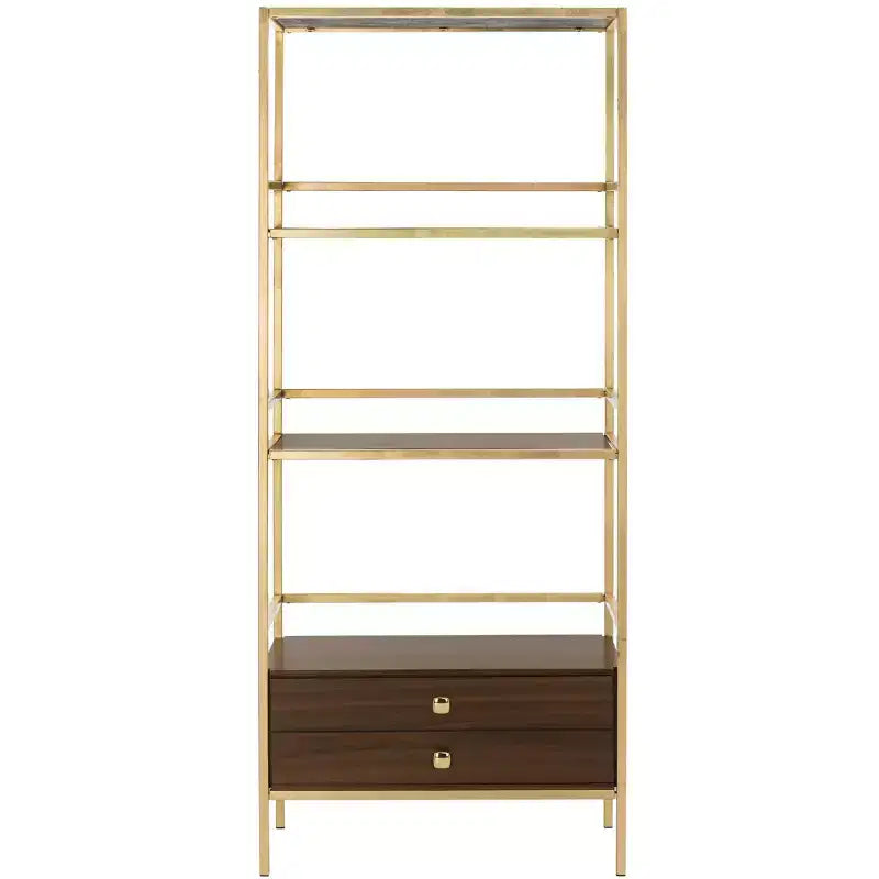 Mateo 4 Tier 1 Drawer Etagere - ETG6205 - Gold/Walnut - Safavieh