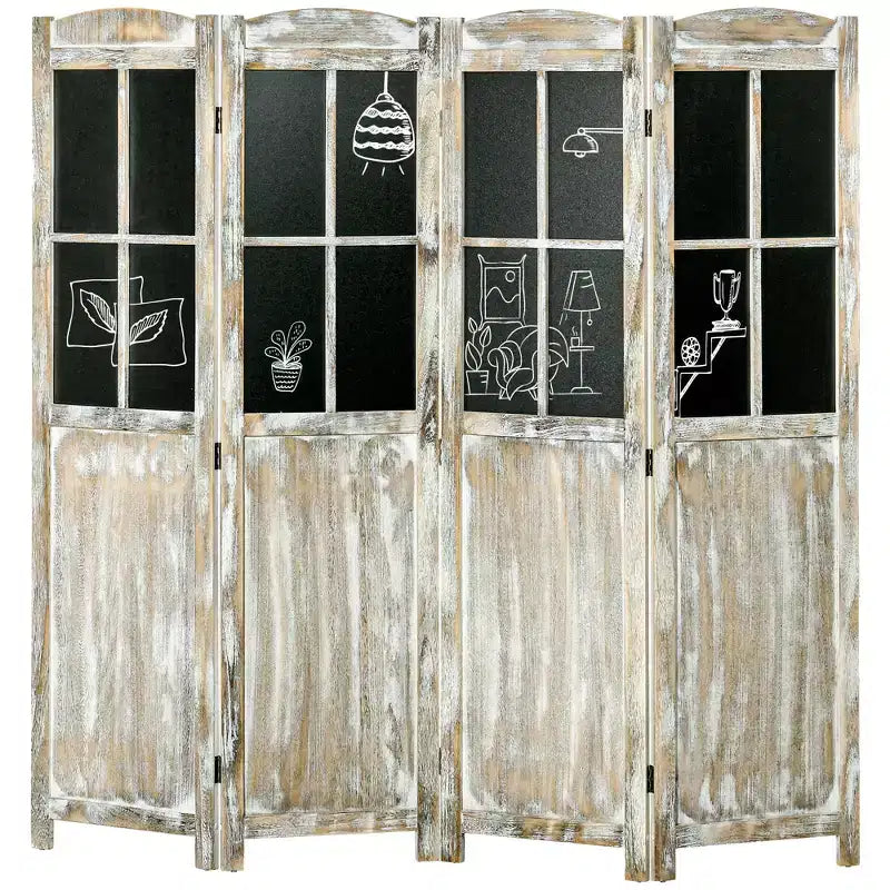 HOMCOM 5.6' Tall Wood 4 Panel Farmhouse Style Folding Room Divider Privacy Screens Natural