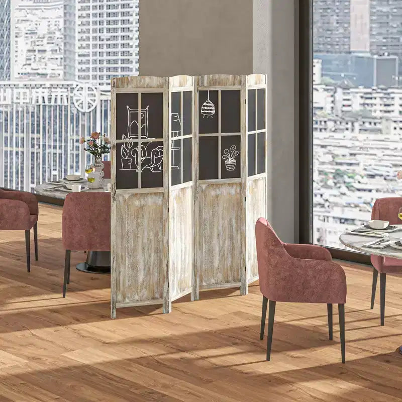 Paravent 4 pans en bois de 1,70 m, style rustique, séparateur de pièce, écrans d'intimité, couleur naturelle
