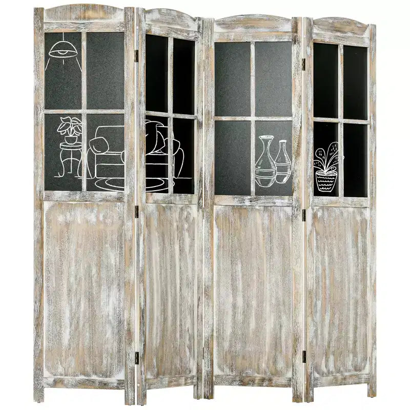Paravent 4 pans en bois de 1,70 m, style rustique, séparateur de pièce, écrans d'intimité, couleur naturelle