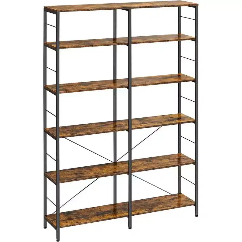 VASAGLE 6-Tier Tall Bookshelf Bookcase Large Metal Shelf 11.8 x 47.2 x 67.9 Inches Rustic Brown and Black