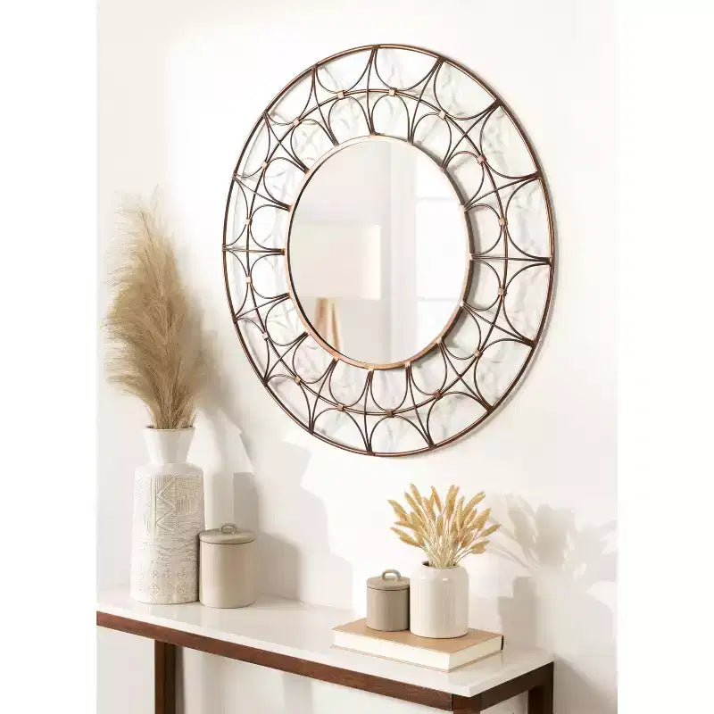 Miroir décoratif rond en métal 28 de diamètre bronze