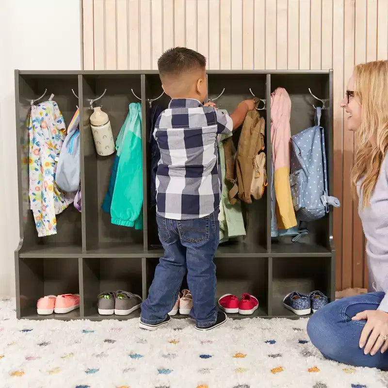 ECR4Kids Streamline 5-Section Toddler Coat Locker with Bench Classroom Furniture